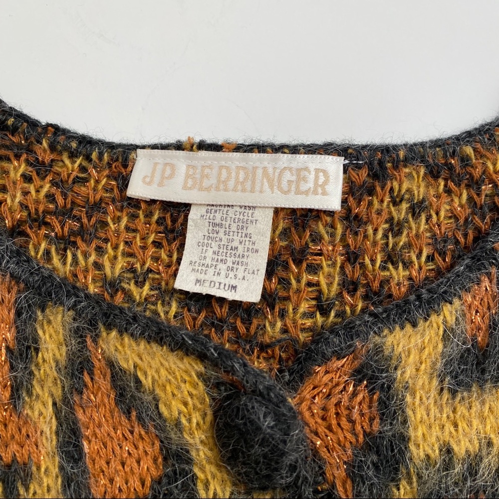 Anthro Button Front Cheetah Print Sweater with Metallic Shimmer Crop Cardigan M - Picture 10 of 12